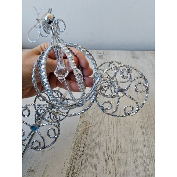 Glitter Cinderella carriage silver ornament sparkle Xmas tree - Picture 4 of 7